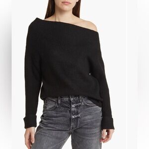 Treasure & Bond Rib Nit Slouchy Off The Shoulder Sweater Black Size S
